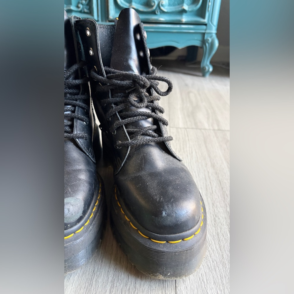 Dr. Martens Black Lace-Up Platform Boots with Yellow Stitching - Picture 9 of 11